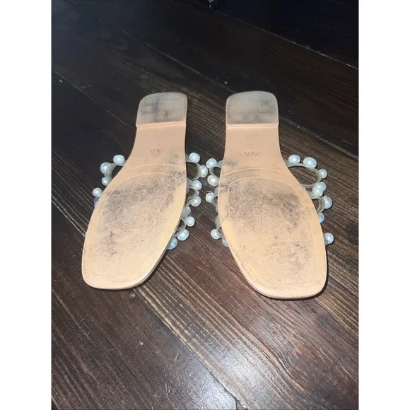 Zara Sandal Clear Plastic Pearl Strappy Size 9.5 - Picture 5 of 5